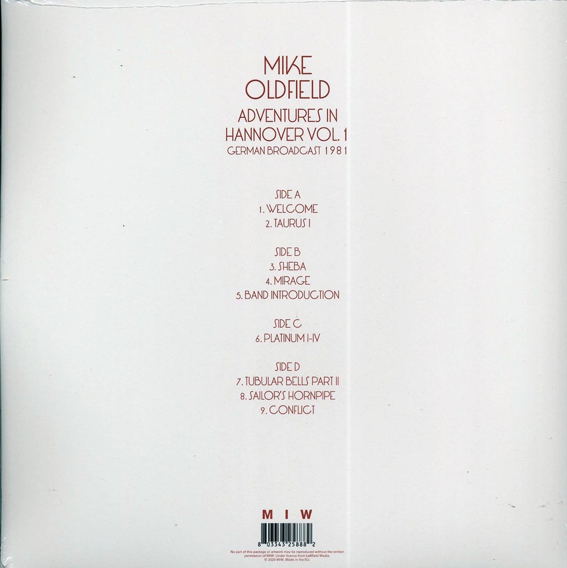 Mike Oldfield - Adventures In Hannover Volume 1: German Broadcast 1981 (2xLP) - Vinyl LP, LP