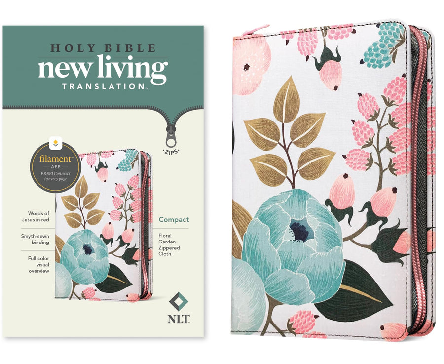 NLT Compact Zipper Bible, Filament Enabled (Cloth, Floral Garden, Red Letter) -- New Living Translation, Bible