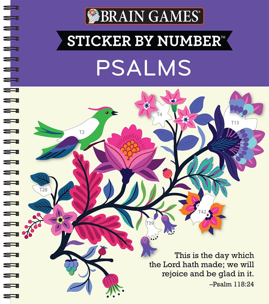 Brain Games - Sticker by Number: Psalms (28 Images to Sticker) -- Publications International Ltd, Spiral