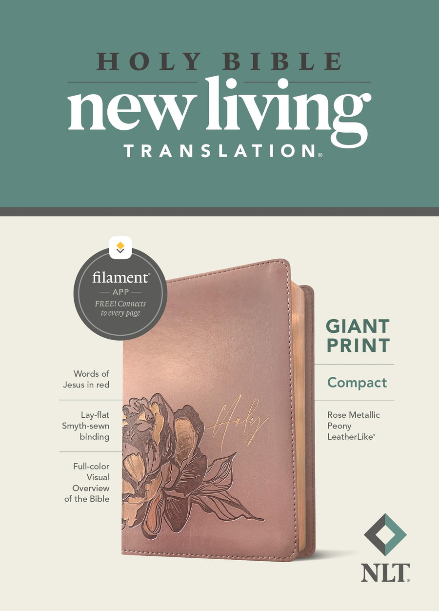 NLT Compact Giant Print Bible, Filament Enabled (Leatherlike, Rose Metallic Peony, Red Letter) -- New Living Translation, Bible