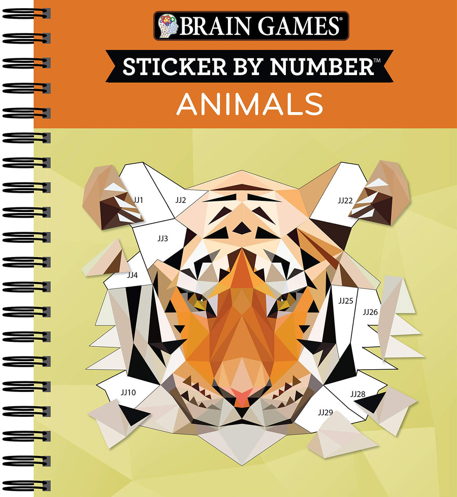 Brain Games - Sticker by Number: Animals - 2 Books in 1 (42 Images to Sticker) -- Publications International Ltd, Spiral