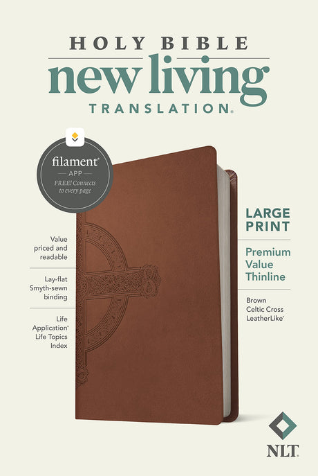 NLT Large Print Premium Value Thinline Bible, Filament Enabled (Leatherlike, Brown Celtic Cross) -- New Living Translation, Bible