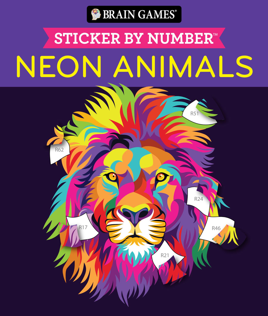 Brain Games - Sticker by Number: Neon Animals (28 Images to Sticker) -- Publications International Ltd, Paperback