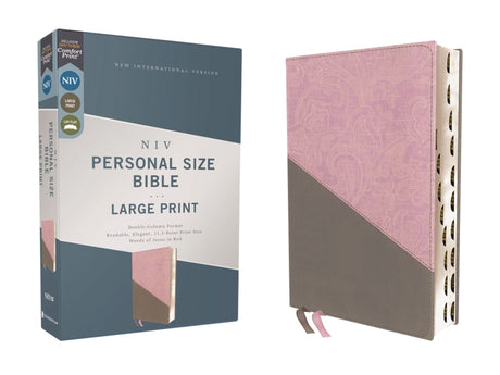 Niv, Personal Size Bible, Large Print, Leathersoft, Pink/Gray, Red Letter, Thumb Indexed, Comfort Print -- Zondervan, Bible