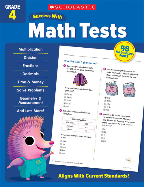 Scholastic Success with Math Tests Grade 4 Workbook -- Scholastic Teaching Resources, Paperback