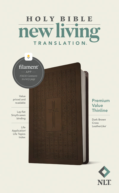 NLT Premium Value Thinline Bible, Filament Enabled (Leatherlike, Dark Brown Cross) -- New Living Translation, Bible