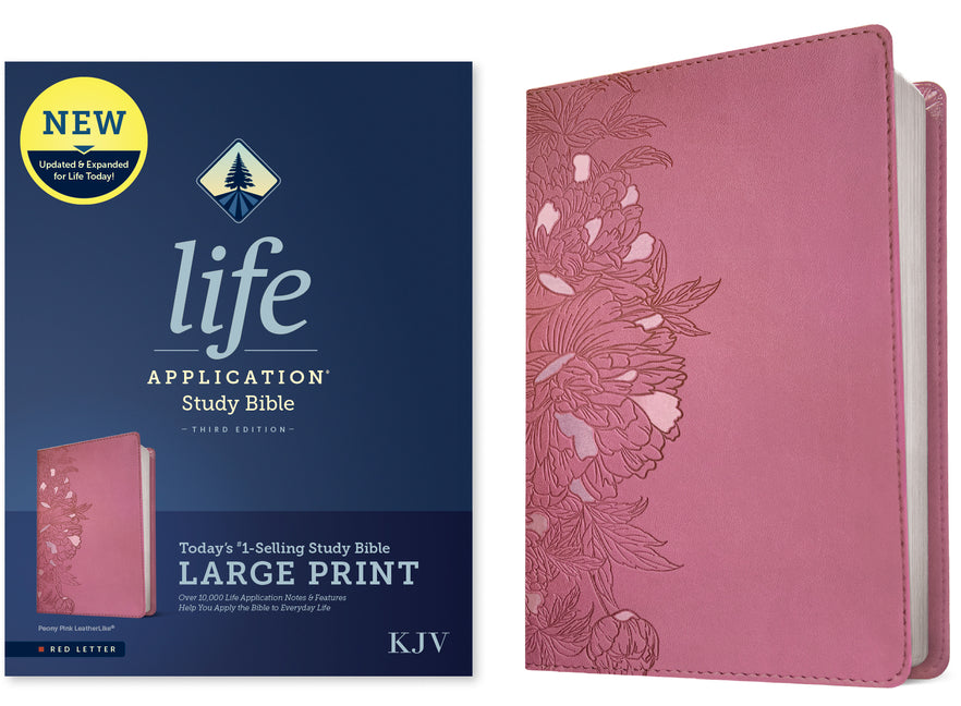 KJV Life Application Study Bible, Third Edition, Large Print (Leatherlike, Peony Pink, Red Letter) -- Tyndale, Bible