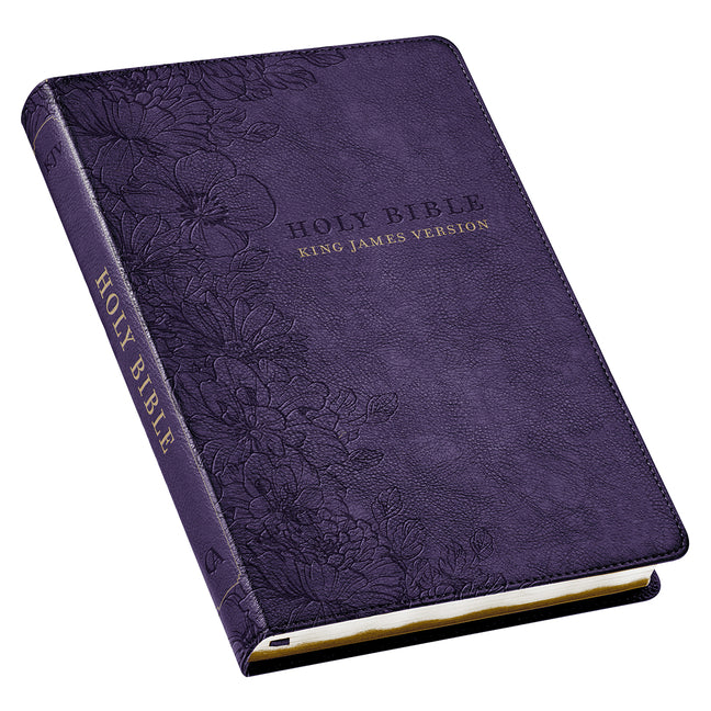 KJV Bible Thinline Large Print (Faux Leather, Purple Floral) -- Christian Art Gifts, Bible