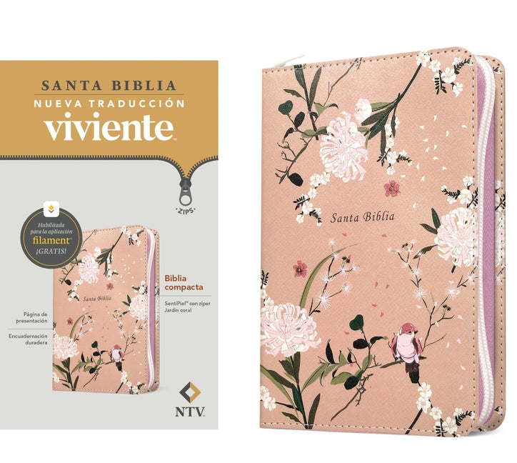 Biblia Compacta Ntv de Zíper, Con Filament (Sentipiel, Jardín Coral) -- Tyndale, Bible