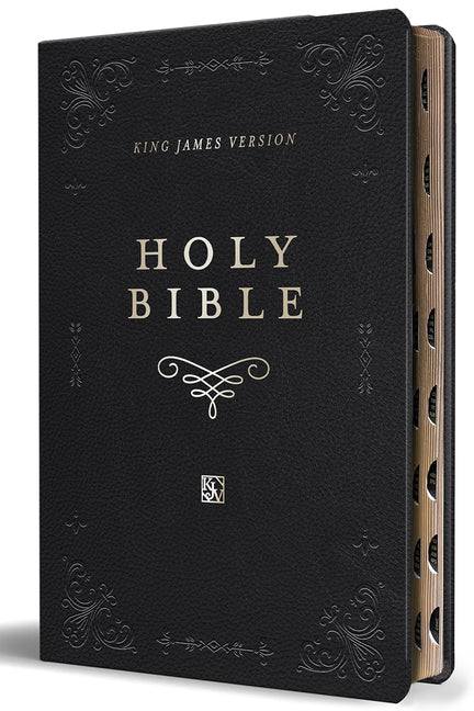 KJV Holy Bible, Giant Print Thinline Large Format, Black Premium Imitation Leather with Ribbon Marker, Red Letter, and Thumb Index -- Origin, Bible