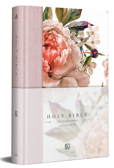 KJV Holy Bible, Large Print Medium Format, Pink Cloth Hardcover with Floral Design, Ribbon Marker, Red Letter -- Origin, Bible