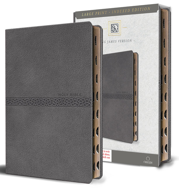 KJV Holy Bible, Large Print Medium Format, Gray Faux Leather with Ribbon Marker, Red Letter, Thumb Index -- Origin, Bible