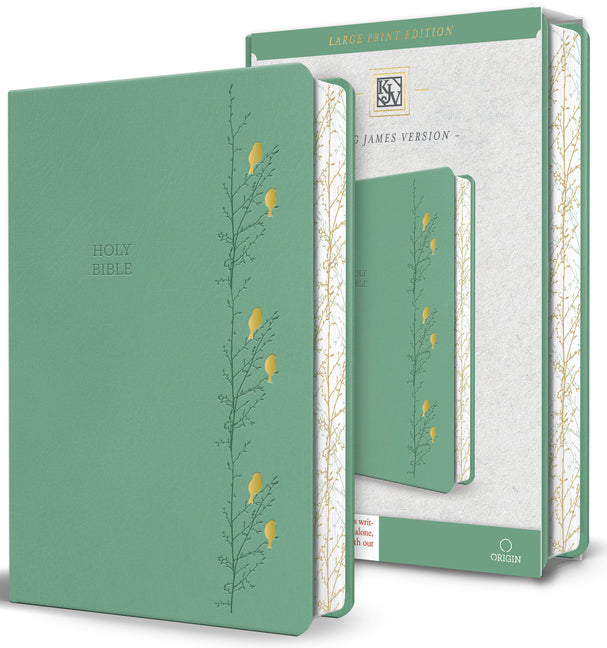 KJV Holy Bible, Large Print Medium Format, Green with Birds Faux Leather W/ Ribbon Marker, Red Letter -- King James Version, Bible