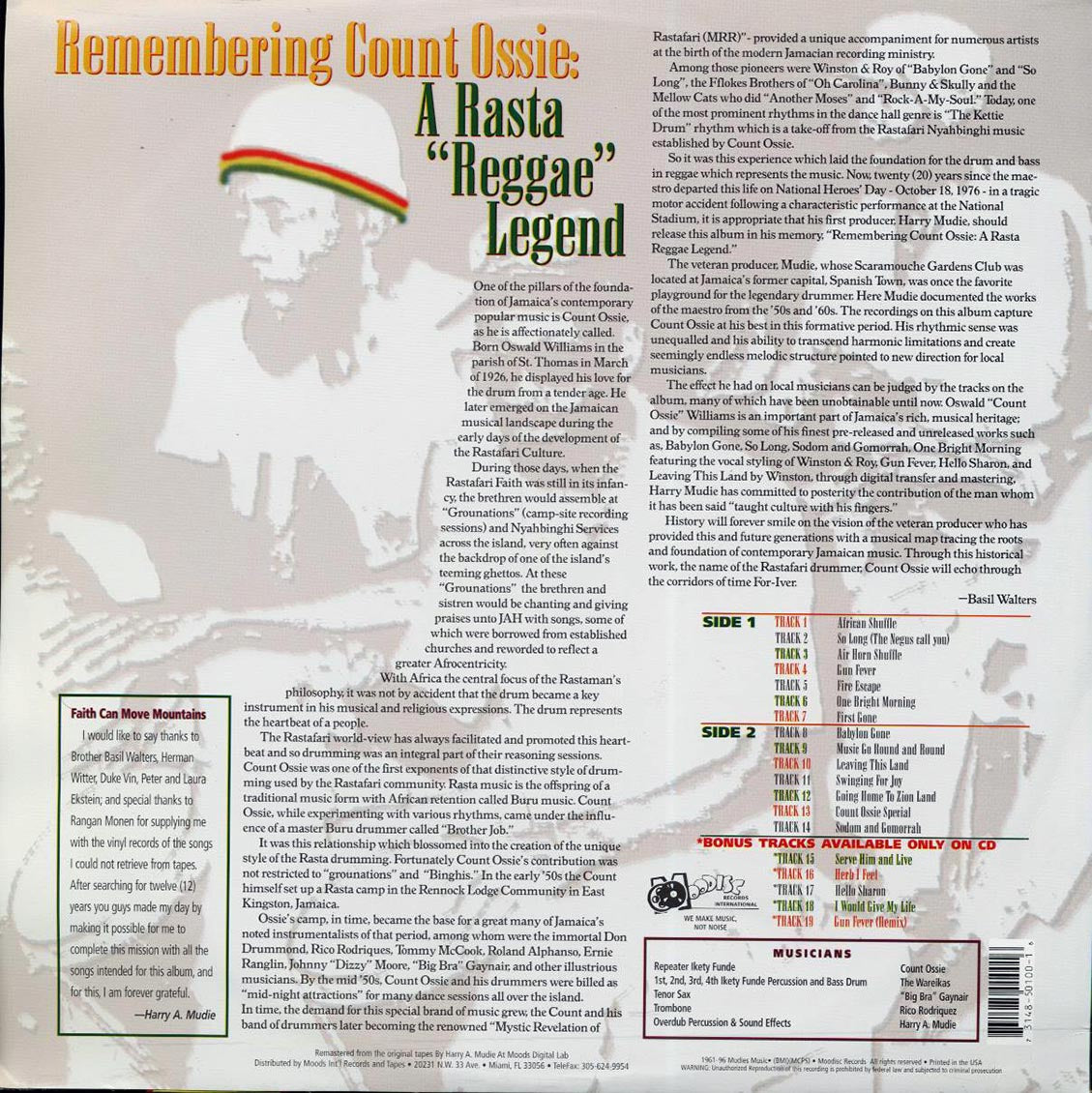 Count Ossie - Remembering Count Ossie: A Rasta Reggae Legend (1996 FIRST PRESS) (orig. press) (green vinyl) - Vinyl LP, LP