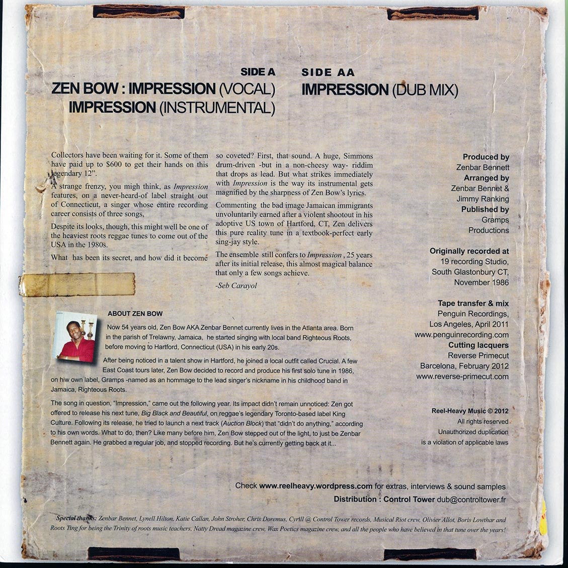 Zen Bow - Impression; Instrumental  /  Dub Mix (2012 FIRST PRESS) - 12", 12"