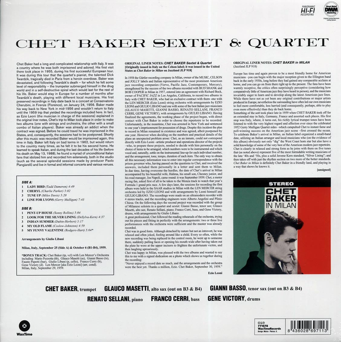 Chet Baker - Sextet & Quartet: Chet Baker In Milan (+bonus track) (180g) - Vinyl LP, LP