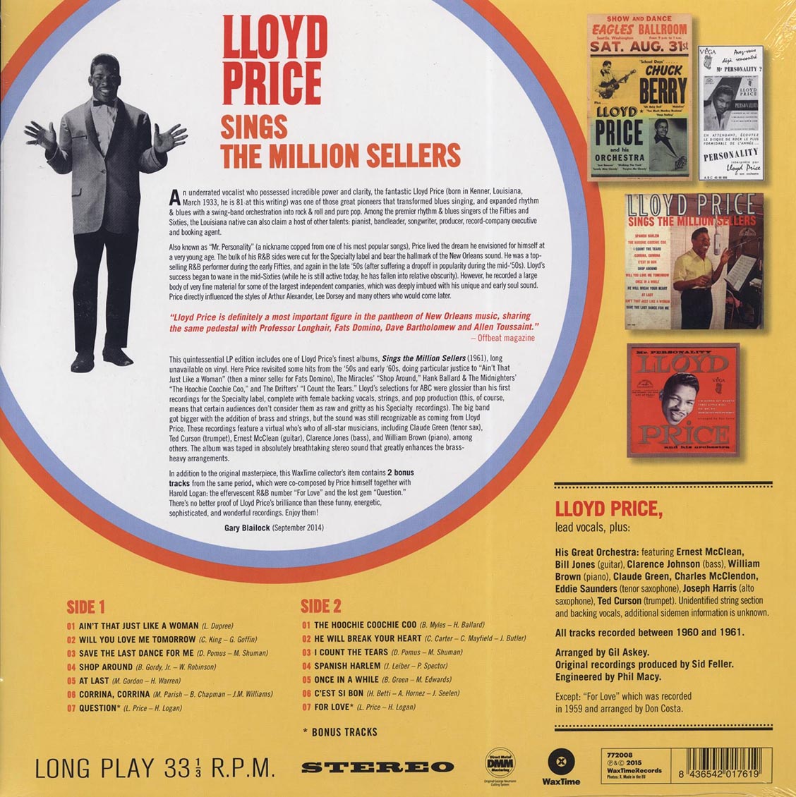 Lloyd Price - Sings The Million Sellers (+bonus track) (ltd. ed.) (180g) - Vinyl LP, LP