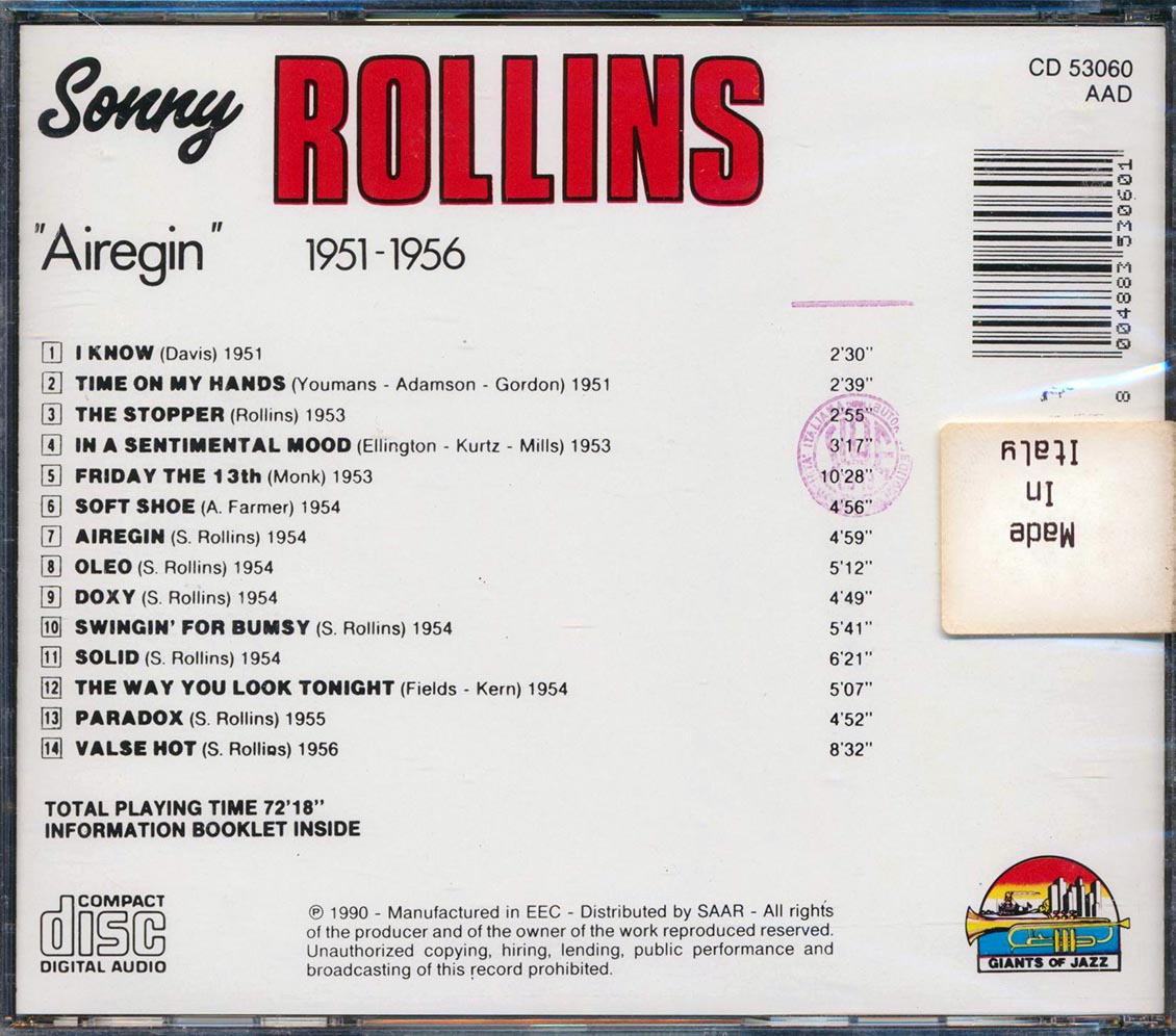 Sonny Rollins - Airegin 1951-1956 - CD, CD