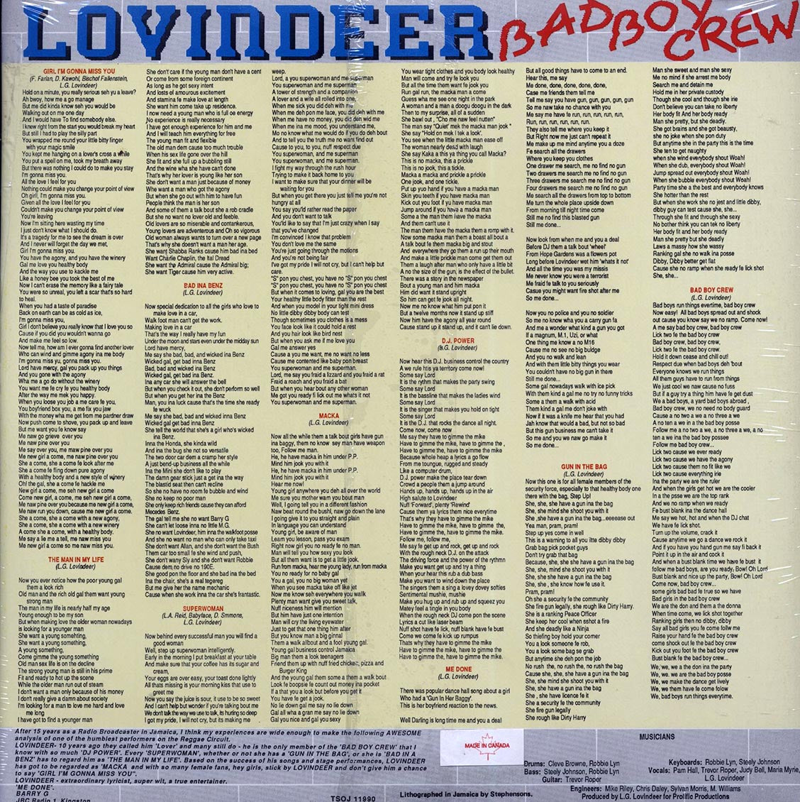 Lovindeer - Bad Boy Crew (Jamaica press) (orig. press) - Vinyl LP, LP