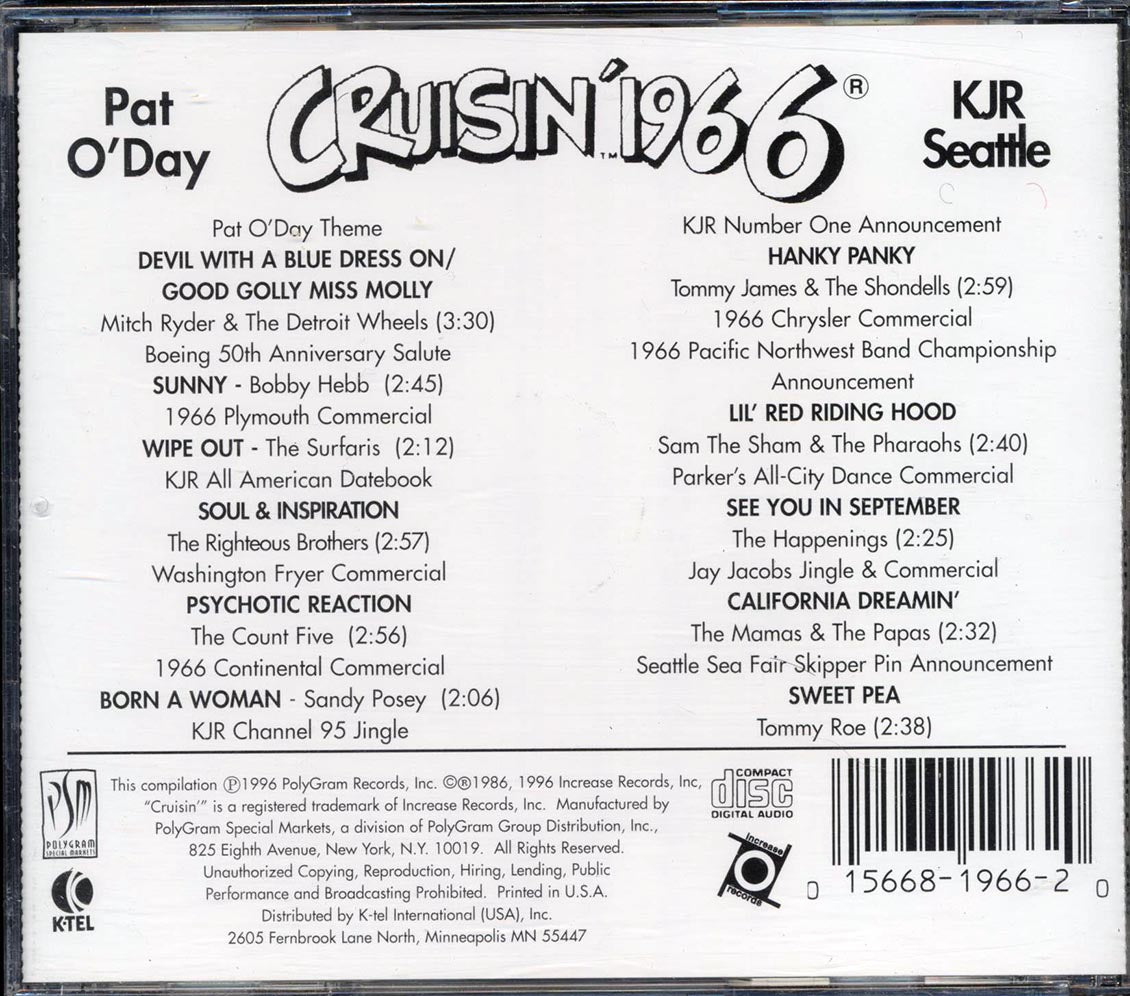 Mitch Ryder & The Detroit Wheels, Pat O'Day, Bobby Hebb, Etc. - Cruisin' 1966: Pat O'Day KJR Seattle - CD, CD