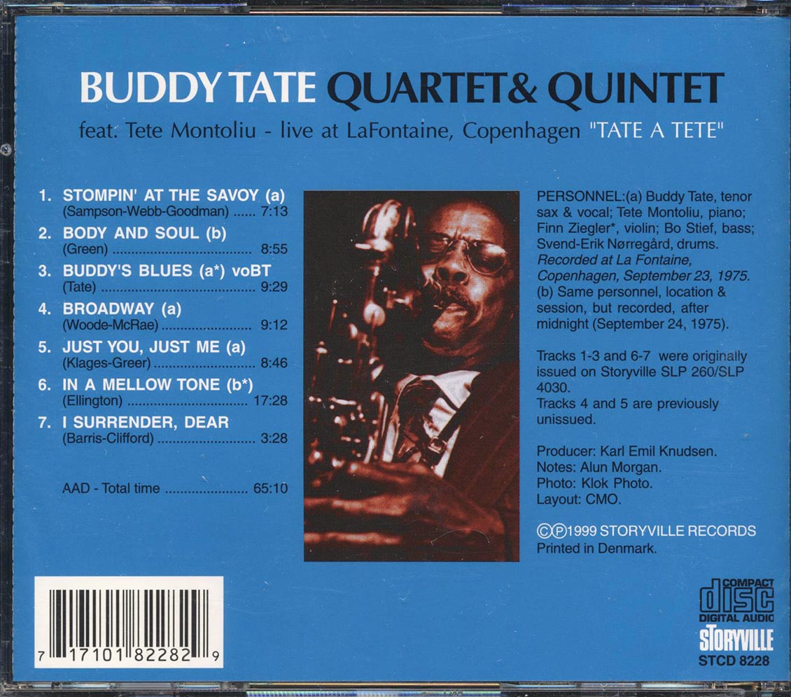 Buddy Tate Quartet, Buddy Tate Quintet, Tete Montoliu - Tate A Tete: At La Fontaine, Copenhagen - CD, CD