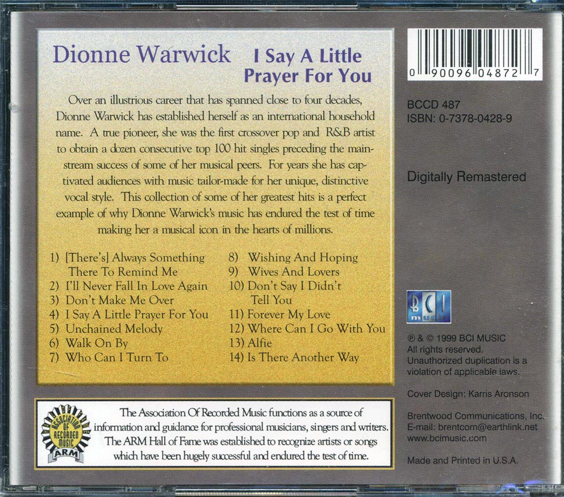 Dionne Warwick - I Say A Little Prayer For You - CD, CD