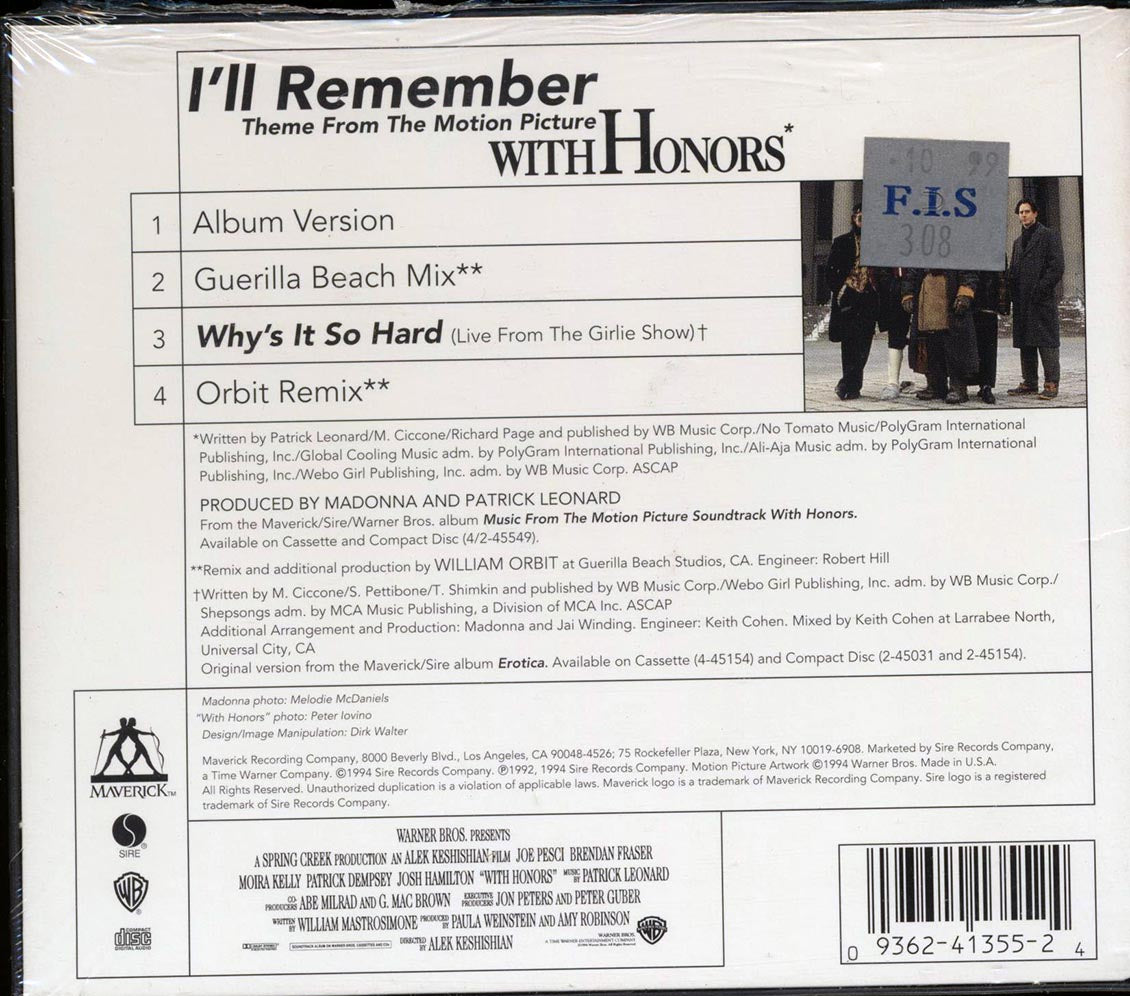 Madonna - I'll Remember: Theme From The Motion Picture With Honors - CD, CD