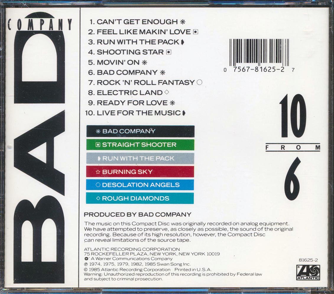 Bad Company - 10 From 6 - CD, CD