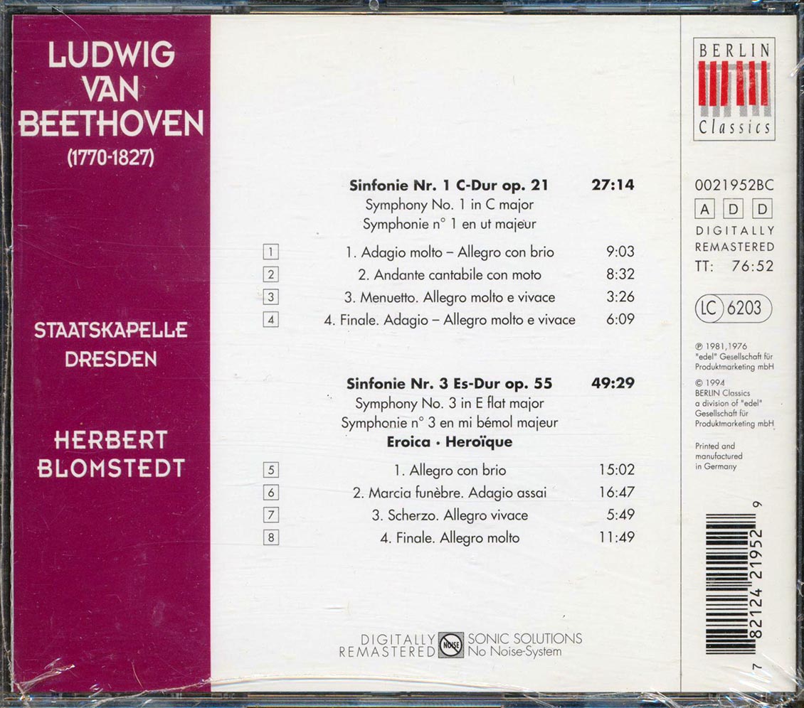 Beethoven, Herbert Blomstedt, Staatskapelle Dresden - Beethoven Sinfonien Vol 1 Nr, 1 & 3 - CD, CD