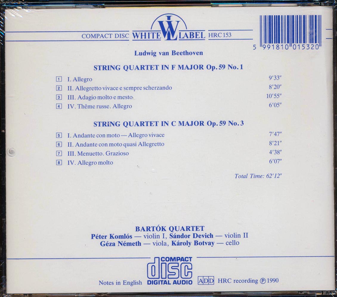 Beethoven, Bartok Quartet - String Quartets Op. 59 Nos. 1, 3 - CD, CD