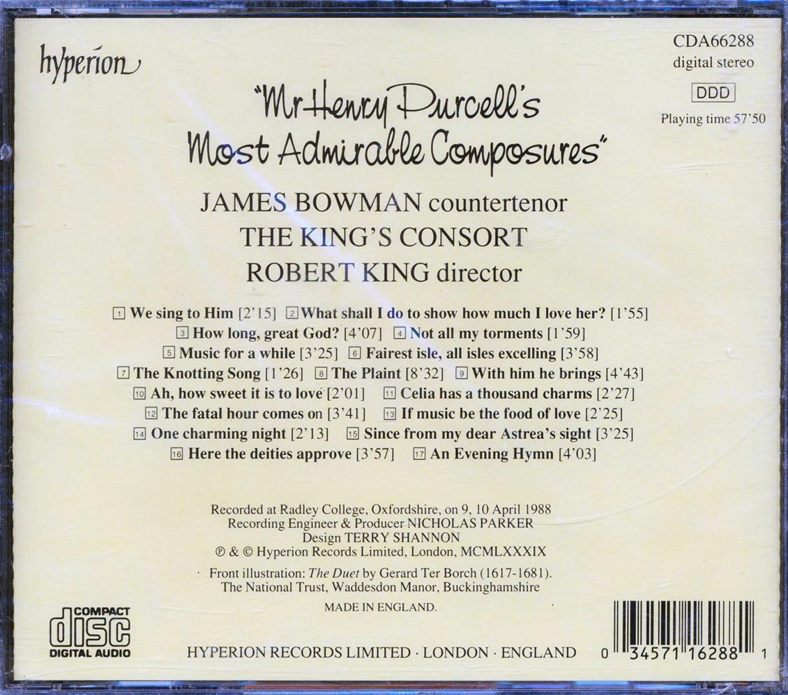 Henry Pucell, James Bowman, The King's Consort, Robert King - Mr. Henry Purcell's Most Admirable Composures - CD, CD