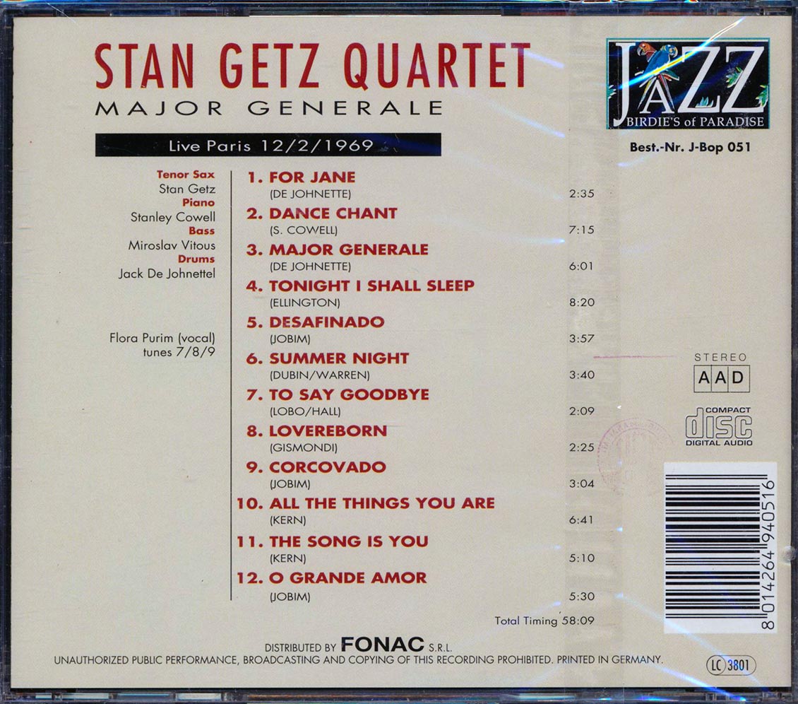 Stan Getz Quartet - Major Generale - CD, CD