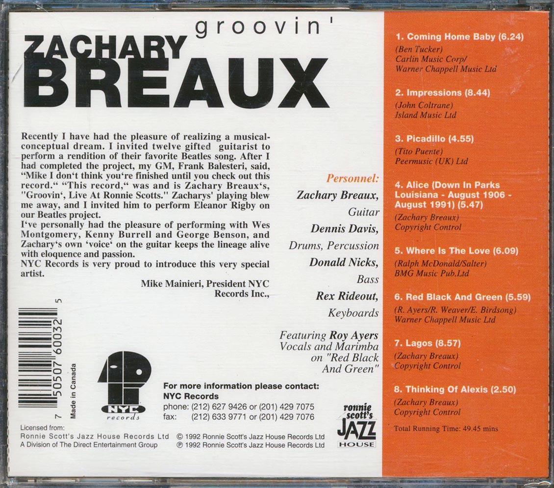 Zachary Breaux - Groovin' - CD, CD
