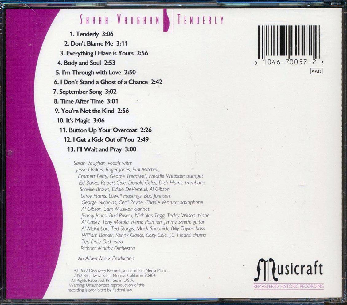 Sarah Vaughan - Tenderly - CD, CD