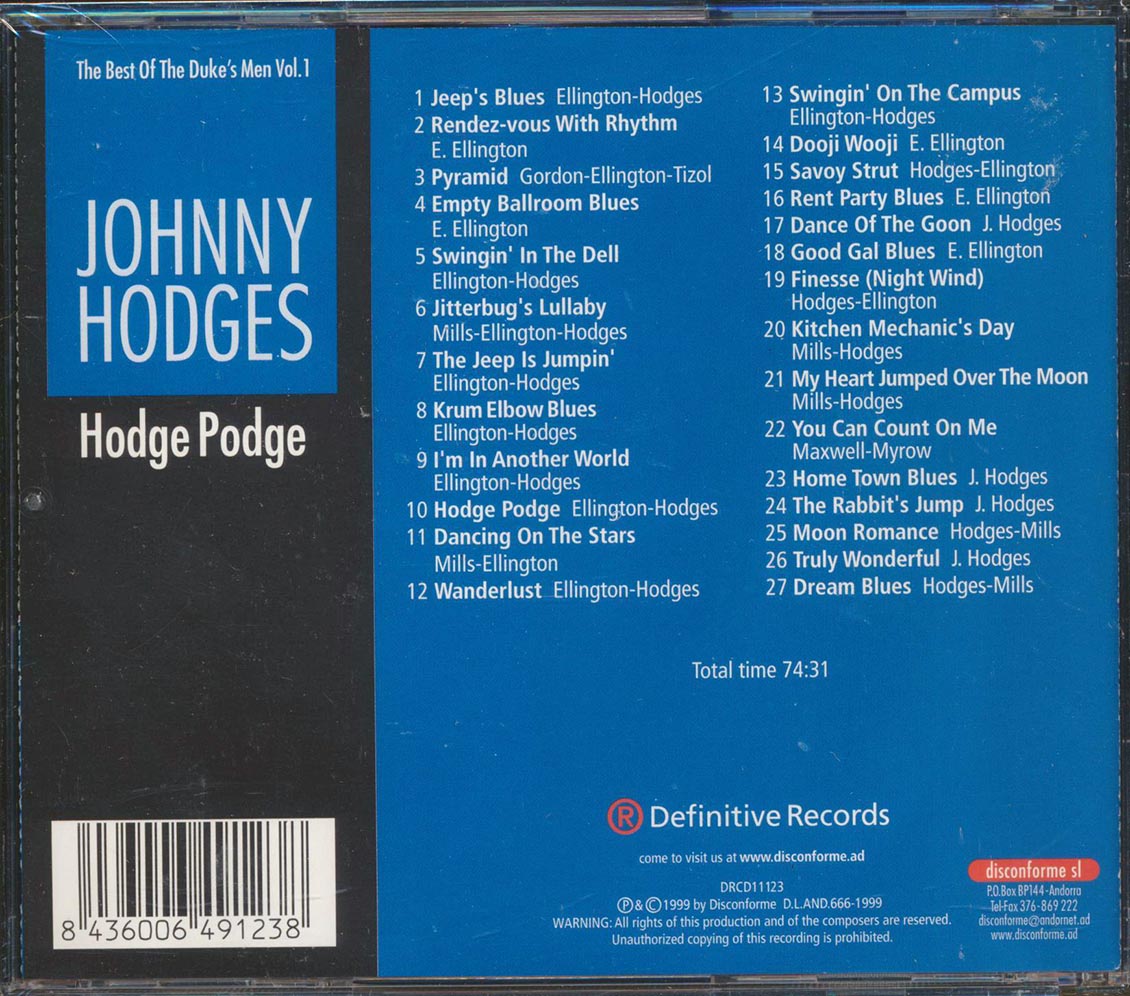 Johnny Hodges - Hodge Podge: The Best Of The Duke's Men Volume 1 (27 tracks) - CD, CD