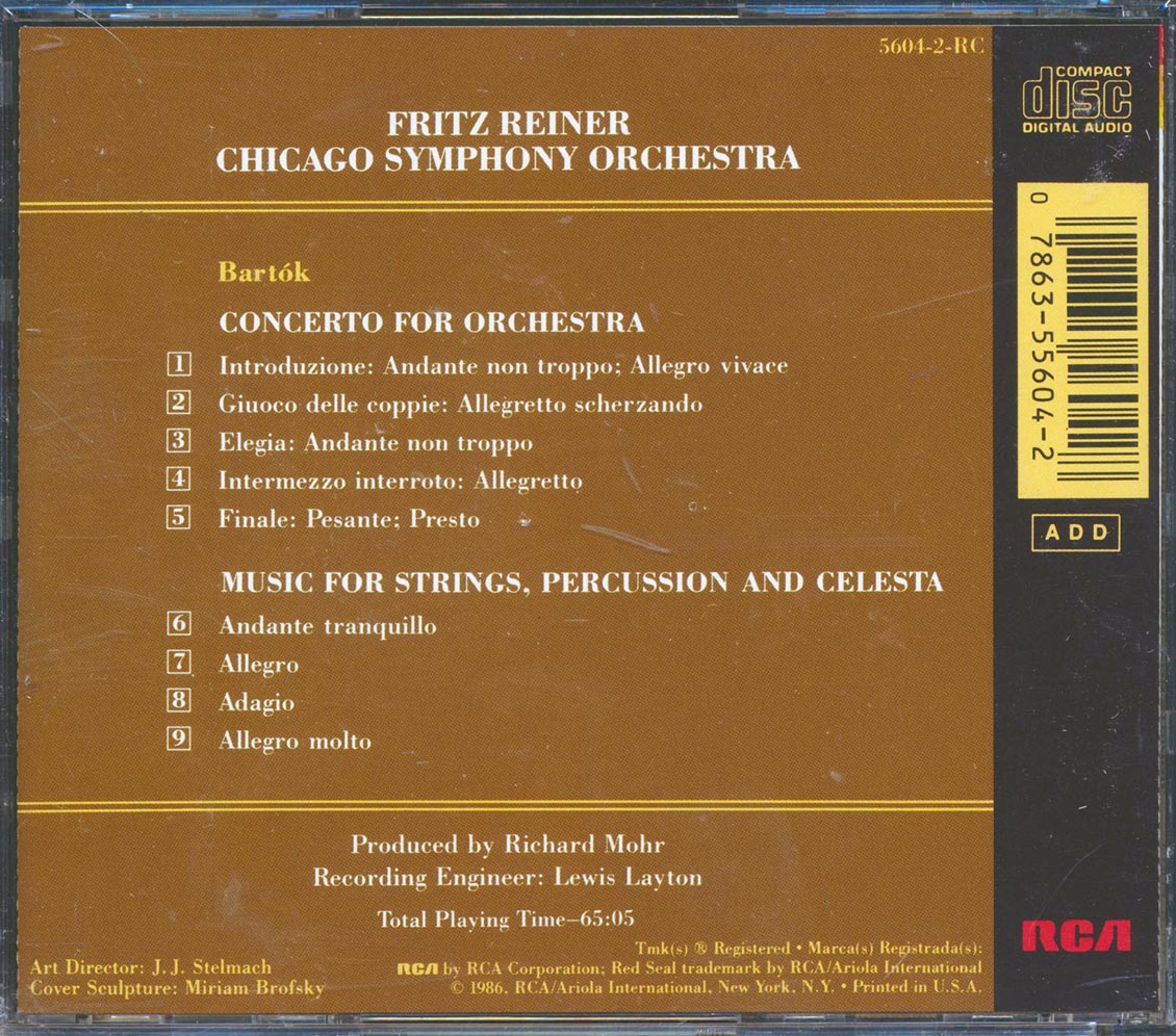Fritz Reiner, Chicago Symphony, Bartok - Concerto For Orchestra; Music For Strings; Percussion And Celesta - CD, CD