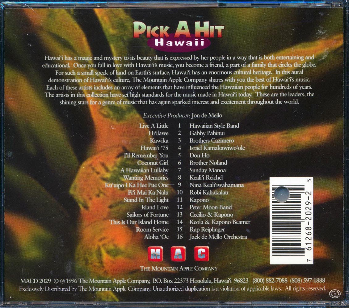 Hawaiian Style Band, Gabby Pahinui, The Brothers Cazimero, Etc. - Pick A Hit Hawaii - CD, CD