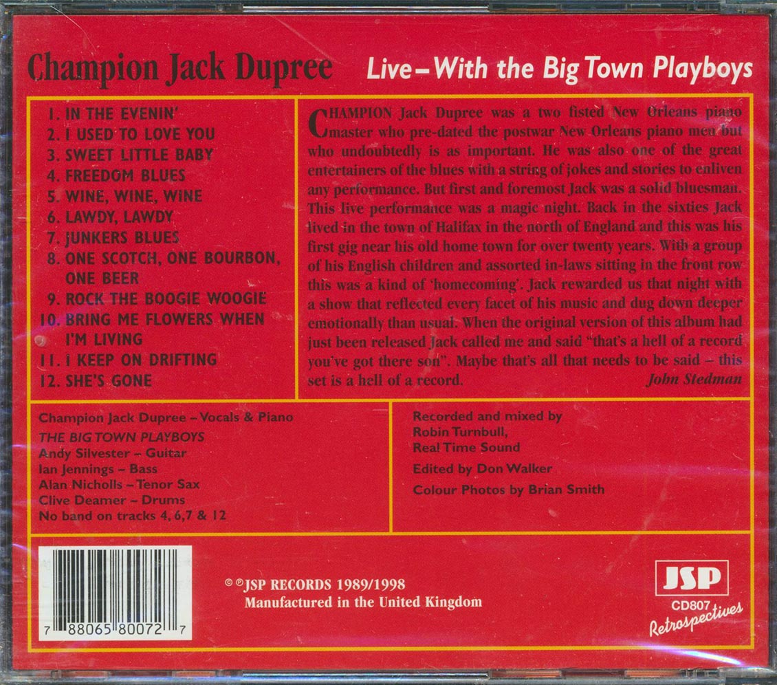 Champion Jack Dupree - Live With The Big Town Playboys - CD, CD