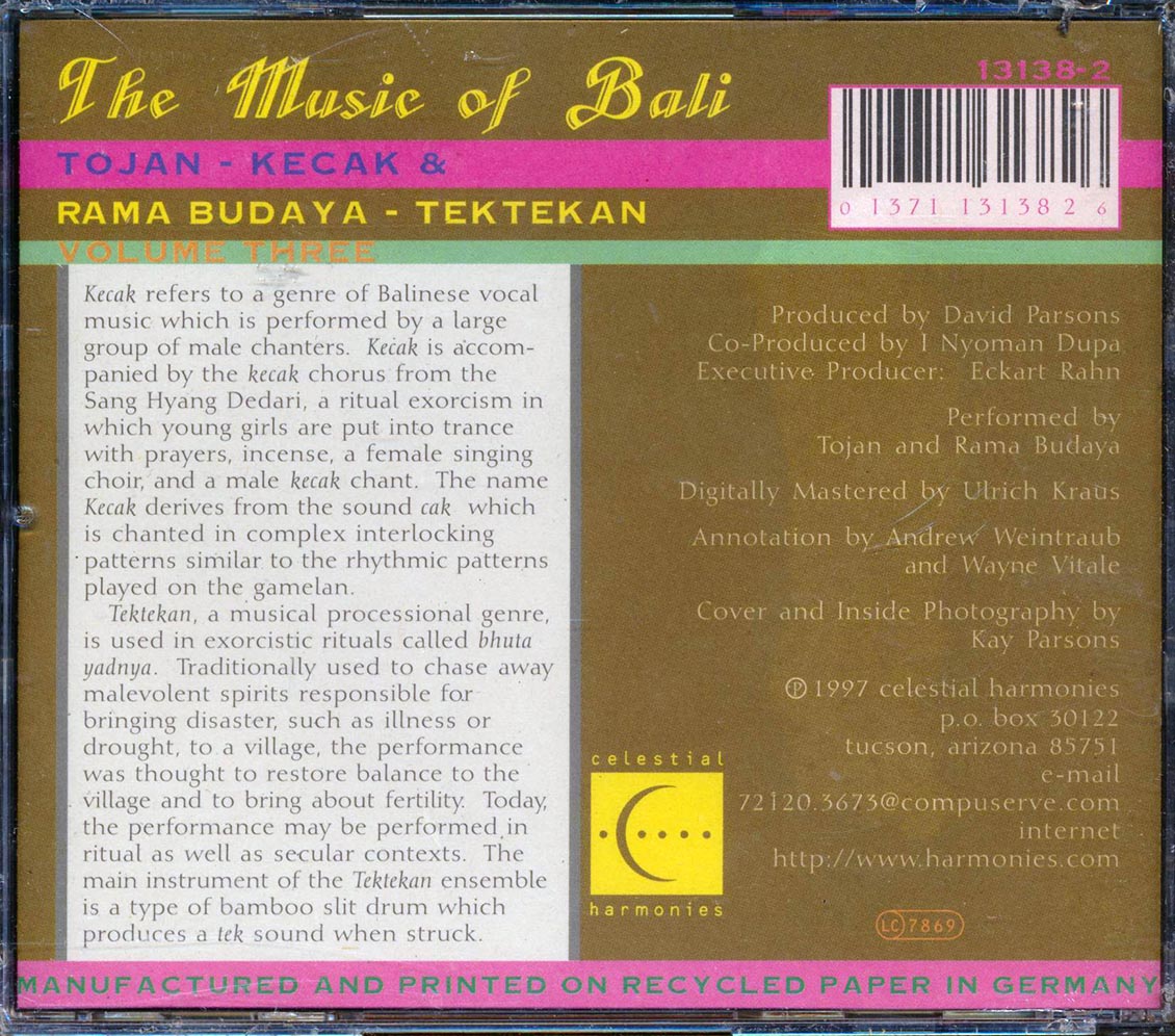 Tojan & Rama Budaya - Kecak & Tektekan: The Music Of Bali Volume 3 - CD, CD