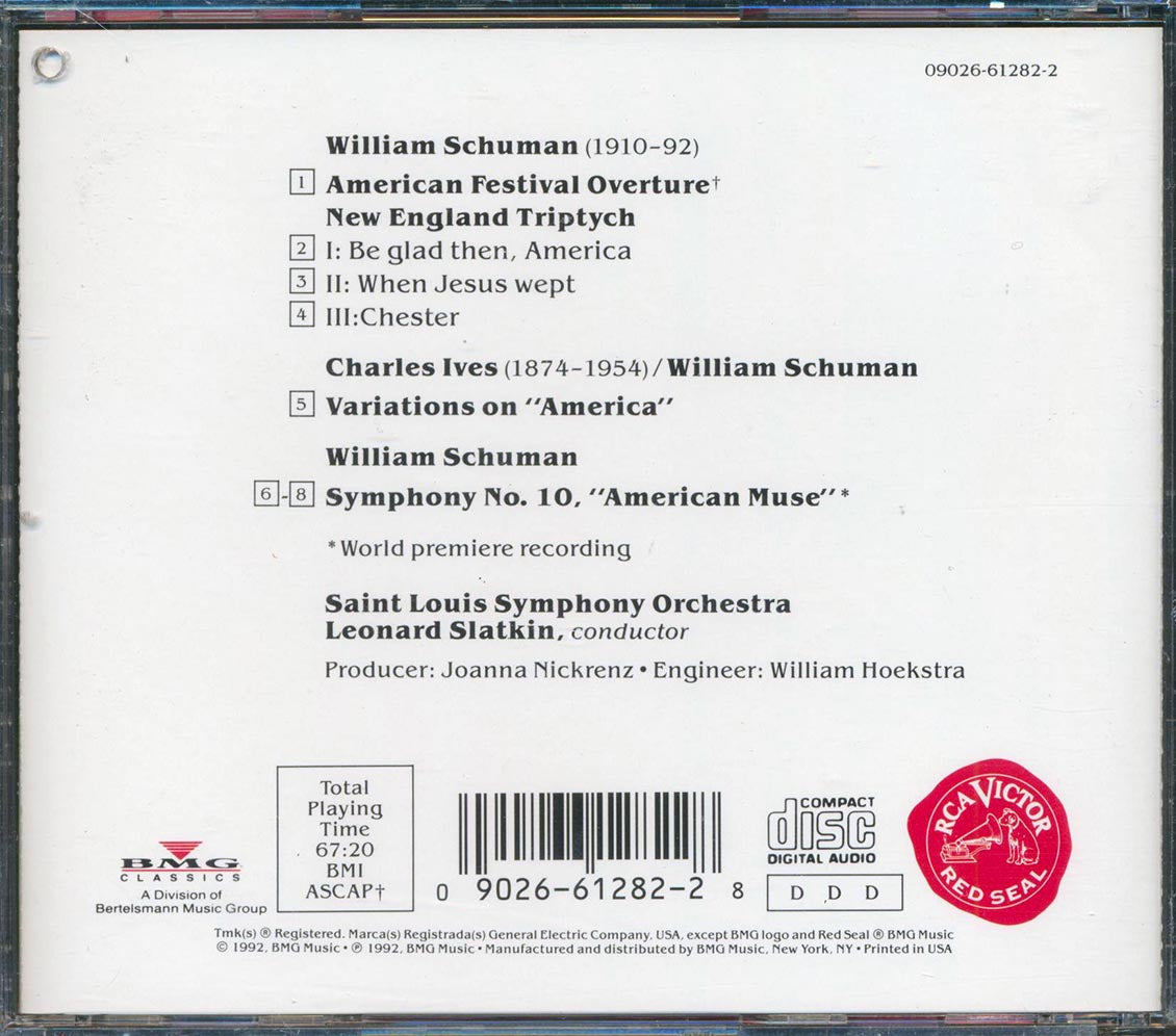 William Schuman, Saint Louis Symphony Orchestra, Leonard Slatkin - Symphony No. 10; New England Triptych; American Festival Overture - CD, CD