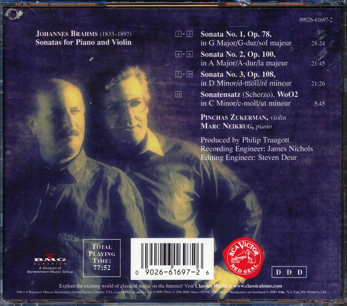 Brahms, Pinchas Zukerman, Marc Neikrug - Violin Sonatas - CD, CD