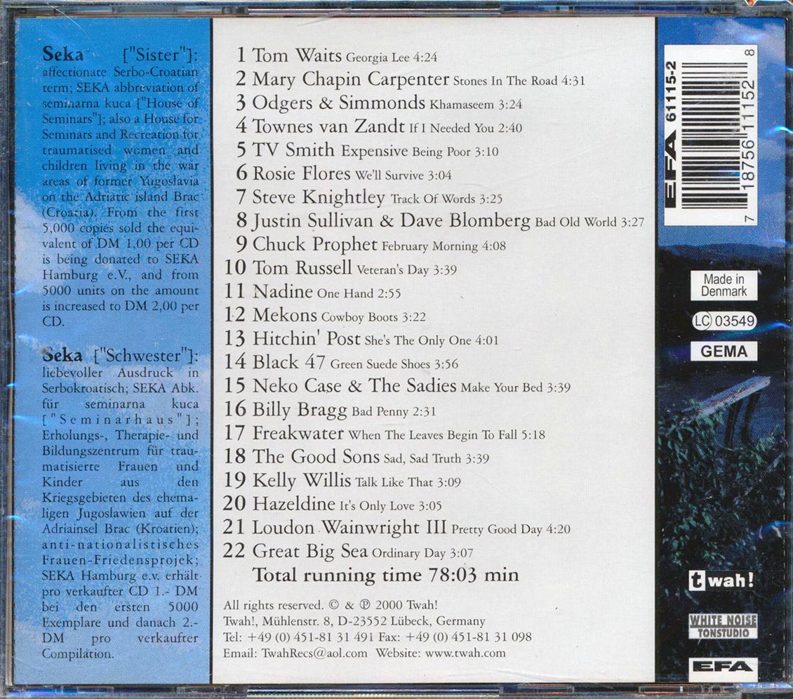 Tom Waits, Mary Chapin Carpenter, Townes Van Zandt, Etc. - Seka: Sister Volume 2 - CD, CD