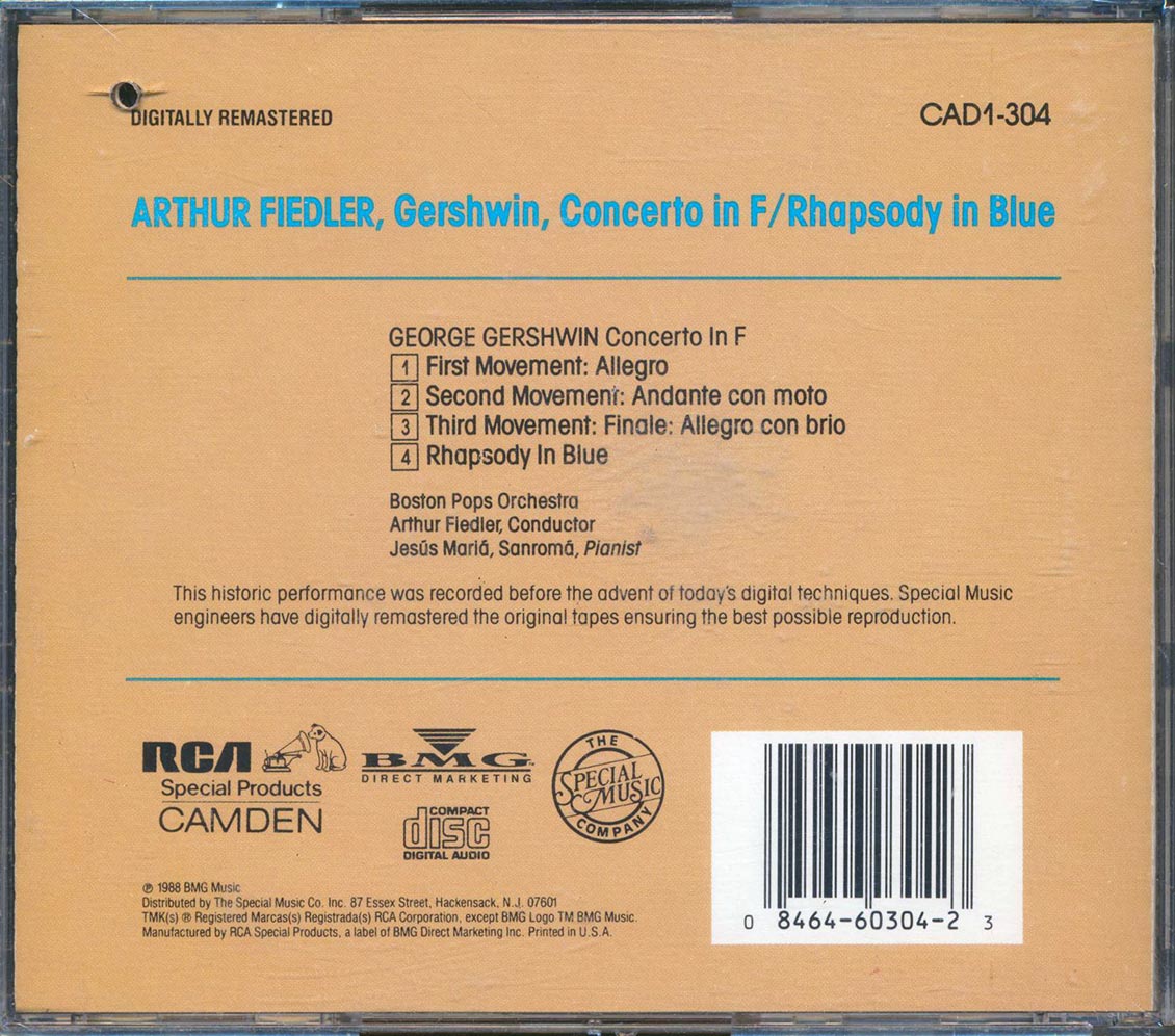 Arthur Fiedler, Boston Pops Orchestra, Jesus Maria Sanroma, Gershwin - Concerto In F; Rhapsody In Blue - CD, CD