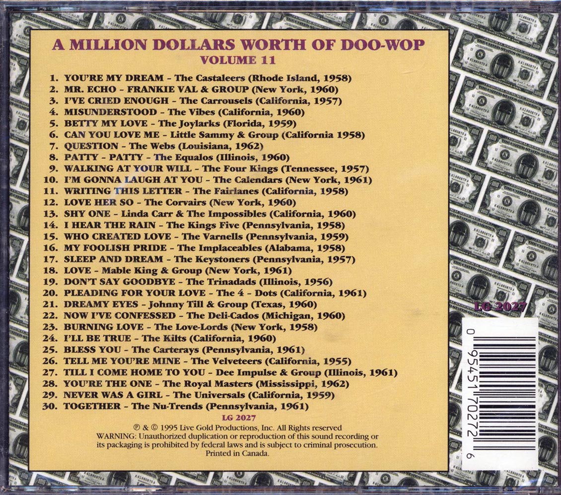The Castaleers, Frankie Val & Group, Carousels, The Vibes, Etc. - A Million Dollars Worth Of Doo-Wop Volume 11 (30 tracks) - CD, CD