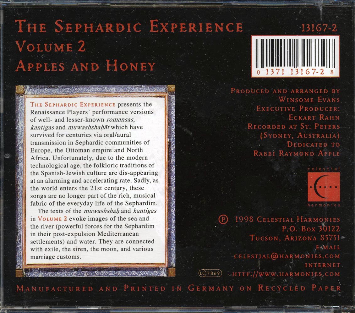 The Renaissance Players, Winsome Evans - The Sephardic Experience Volume 2: Apples And Honey - CD, CD