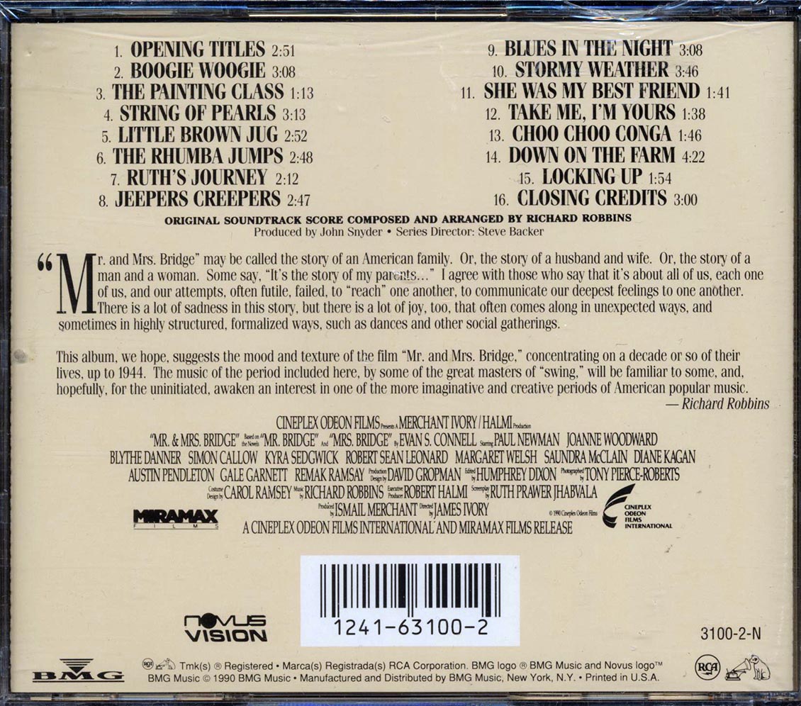 Glenn Miller & His Orchestra, Richard Robbins, Lena Horne, Etc. - Mr. & Mrs. Bridge Original Soundtrack Recording - CD, CD