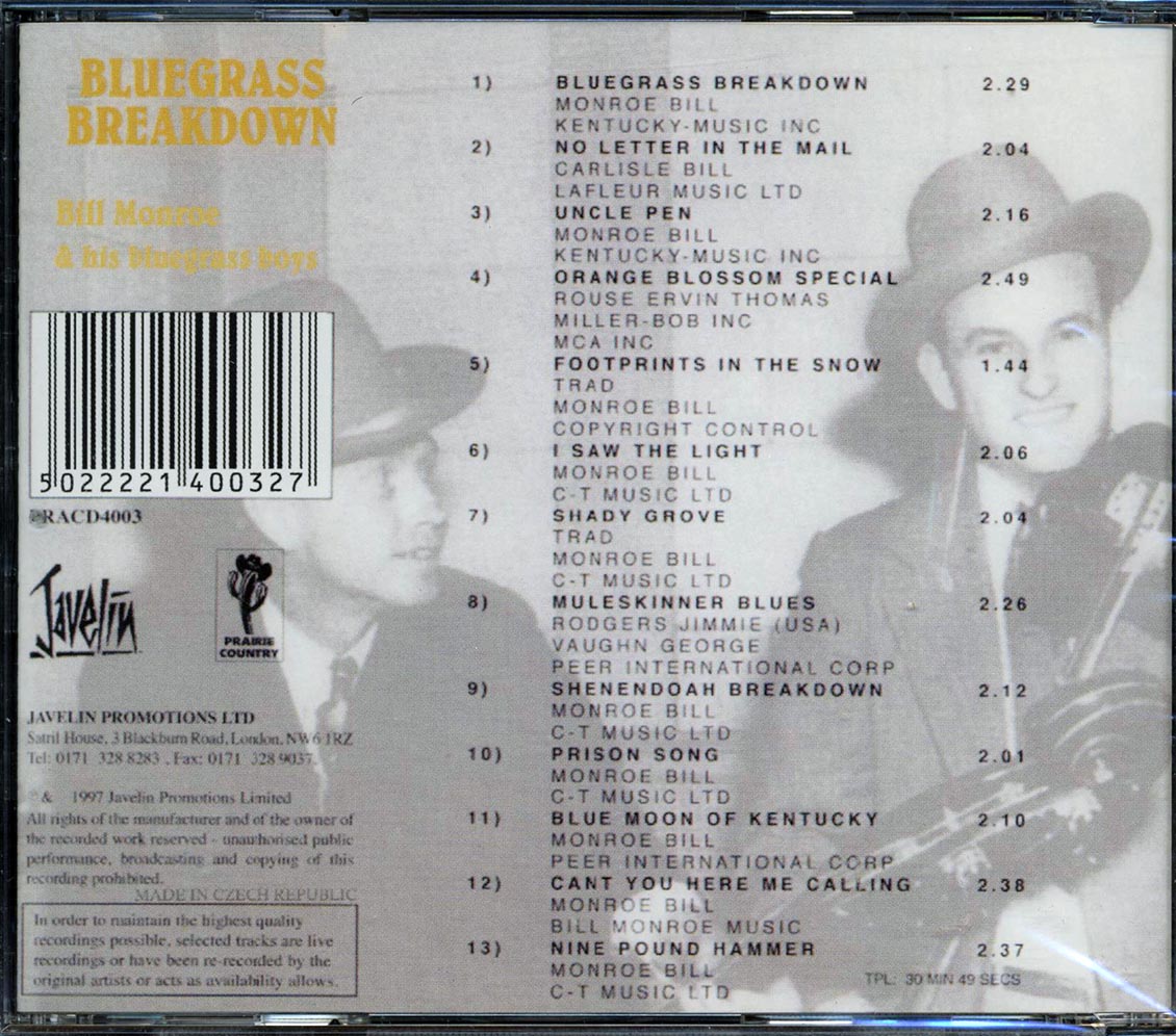 Bill Monroe & His Bluegrass Boys - Blue Grass Breakdown - CD, CD