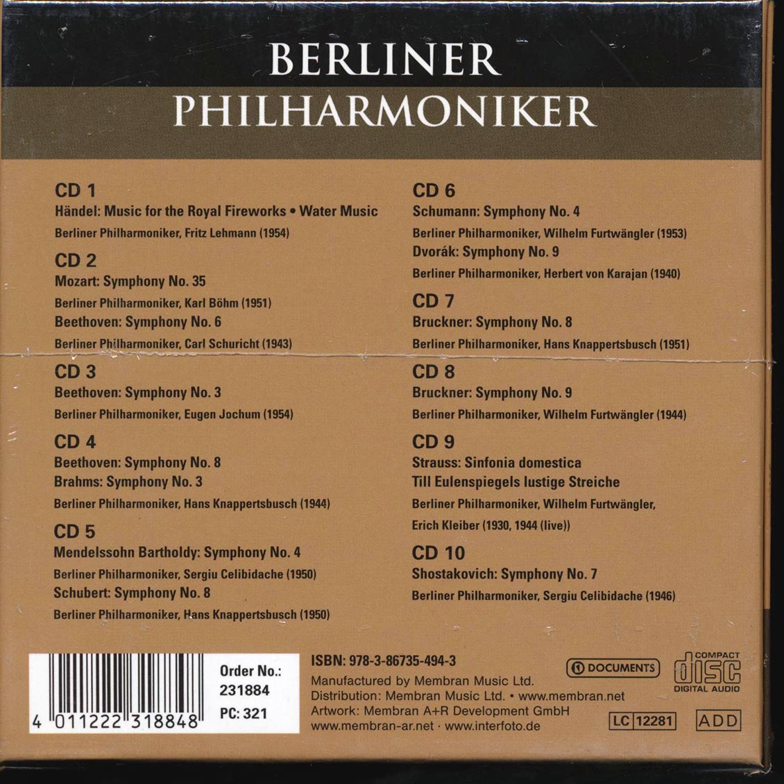 Berliner Philharmoniker - Karajan; Furtwangler; Bohm; Celibidache; Knappertsbusch; Kleiber; Jochum; Lehmann (10xCD) (box set) - CD, CD