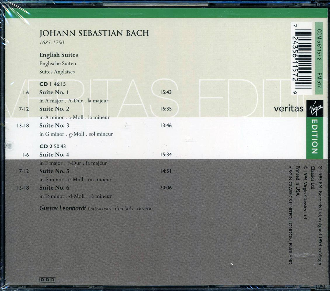 Bach, Gustav Leonhardt - 6 English Suites (2xCD) - CD, CD