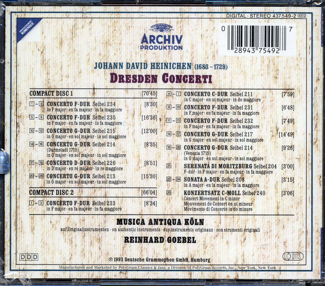 Johann David Heinichen, Reinhard Boebel - Musica Antiqua Koln; Dresden Concerti (2xCD) - CD, CD